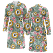 Indiana Pacers Pink Hibiscus Porcelain Flower Tropical Leaf White Background Fleece Bathrobe