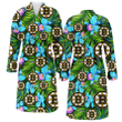 Boston Bruins Electro Color Hibiscus Black Background Fleece Bathrobe