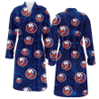 New York Islanders Sketch Hibiscus Dark Background Fleece Bathrobe