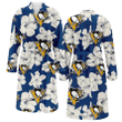 Pittsburgh Penguins White Big Hibiscus Blue Background Fleece Bathrobe