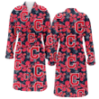 Cleveland Indians Red Hibiscus Dark Gray Background Fleece Bathrobe