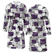 New York Giants White Big Hibiscus Black Background Fleece Bathrobe