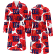 New York Giants Big Red Hibiscus White Background Fleece Bathrobe