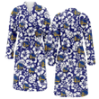 Golden State Warriors White Hibiscus Pattern Slate Blue Background Fleece Bathrobe