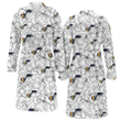 Utah Jazz White Sketch Hibiscus Pattern White Background Fleece Bathrobe