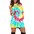Tie Dye Pattern In Green And Yellow Red Hoodie Dress 3D