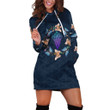 Butterfly And Floral Pattern In Navy Blue Hoodie Dress 3D