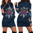 Butterfly And Lotus Pattern In Navy Blue Hoodie Dress 3D