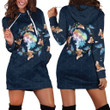 Butterfly And Elephant Pattern In Navy Blue Hoodie Dress 3D