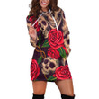 Red Rose And Skulls Pattern In Brown Hoodie Dress 3D