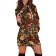 Red Flowers And Skulls Pattern In Red And Brown Hoodie Dress 3D