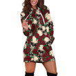 Red Rose And Skulls Pattern In Red And Beige Hoodie Dress 3D