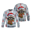 Raccoon Red Knitted Winter Pine Tree Snowman Christmas Pattern 3D Sweatshirt