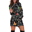 Seamless Wild Animals And Floral Patterns In Black Hoodie Dress 3D