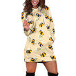 Seamless Cute Bee And Flowers Cartoon Patterns In Yellow Hoodie Dress 3D