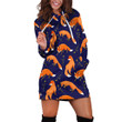 Seamless Cute Fox And Flowers Patterns In Blue Hoodie Dress 3D