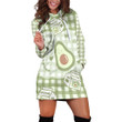 Cute Avocado And Milk Bottle Cartoon Drawing In White And Green Plaid Hoodie Dress 3D