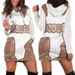 Chocolate Text And Cartoon Drawing In Brown And White Plaid Hoodie Dress 3D