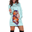 Long Brown Hair Girl With Orange Flowers In Mint Hoodie Dress 3D