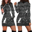 Cat White Silhouette Playing With Music Notes In Black Hoodie Dress 3D