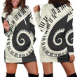 Piano Keyboard Spinning Creativity Art In Black And Creamy White Hoodie Dress 3D