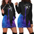 Paint Bucket Pouring Down Galaxy Color Creativity Art In Black And Purple Hoodie Dress 3D