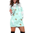 White Milk Dripping Effect Illustration Cookie And Milk Glass Pattern In Mint Hoodie Dress 3D