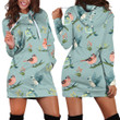 Spring Orange And Blue Birds With Flowers Painting Art In Mint Hoodie Dress 3D