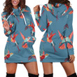 Colorful Hummingbird With Flowers Art In Blue Hoodie Dress 3D