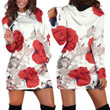 Giant Red Flowers Seamless Pattern Art In Creamy White Hoodie Dress 3D