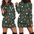 Floral Christmas Pattern In Dark Green Hoodie Dress 3D