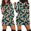 Paisley Floral Pattern In Green And Black Hoodie Dress 3D