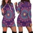 Floral Pattern Print In Purple Mandala Hoodie Dress 3D