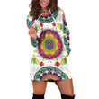 Floral Pattern Print In Green And White Mandala Hoodie Dress 3D