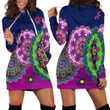 Floral Pattern Print In Navy Blue And Purple Mandala Hoodie Dress 3D
