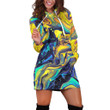 Tie Dye In Yellow And Navy Blue Abstract Hoodie Dress 3D