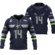 Seattle Seahawks DK Metcalf #14 NFL American Football Navy 100th Season 3D Designed Allover Gift For Seahawks Fans Hoodie