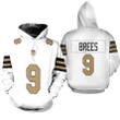 New Orleans Saints Drew Brees #9 NFL American Football Team Logo Color Rush Custom 3D Designed Allover Gift For Saints Fans Hoodie