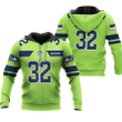 Seattle Seahawks Chris Carson #32 NFL American Football Green Color Rush Legend 3D Designed Allover Gift For Seahawks Fans Hoodie