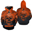 Chicago Bears Halloween Pumpkin Skull 3D Hoodie Zip Hoodie, NFL 3D All Over Print Hoodie Zip Hoodie