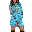 Lips And Dots Pattern In Blue Hoodie Dress 3D