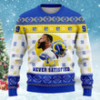 Aaron Donald Never Satisfied LA Rams Champions Super Bowl NFL Print Christmas Sweater