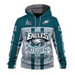 Jalen Hurts Philadelphia Eagles NFL Super Bowl LVII Champions 2023 Print 3D Green Gray Hoodie