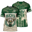Milwaukee Bucks Mascot Basketball Pattern Personalized Name 3D T-Shirt Gift For Fan