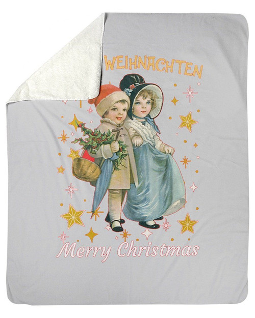 Frohe Weihnachten German Vintage Christmas Gift Sherpa Fleece Blanket