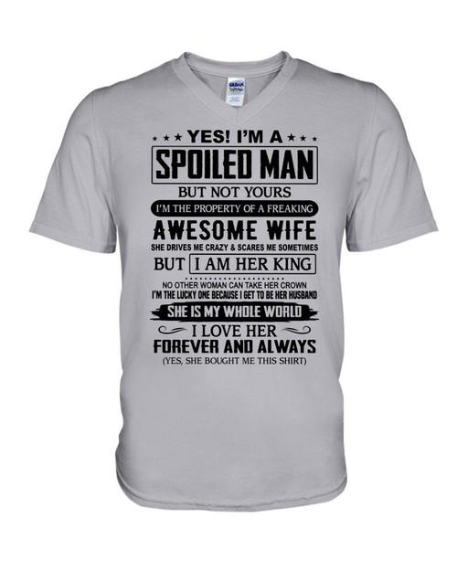 A Spoiled Man I Am Her King Gift For Husband Guys V-Neck