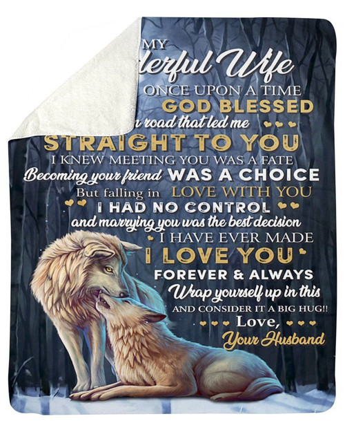 God Blessed The Broken Road Wolf Husband Gift For Wife Sherpa Blanket