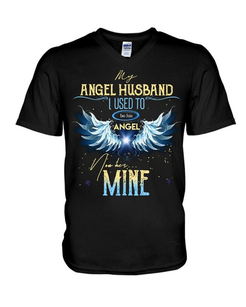 Birthday Gift For Husband I Used To Be His Angel Now He's Mine Guys V-Neck