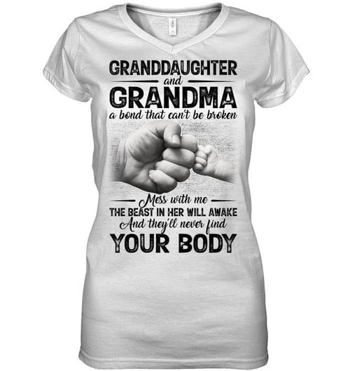 Granddaughter And Grandma Mess With Me Gift For Family Ladies V-neck