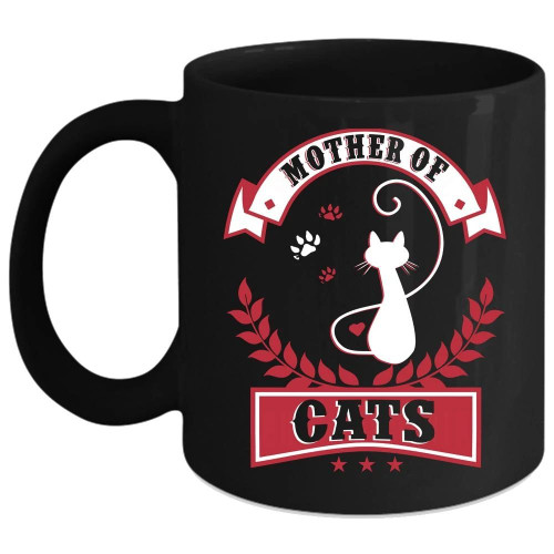 Meaningful Gift For Mom Mother Of Cats Black Ceramic Mug